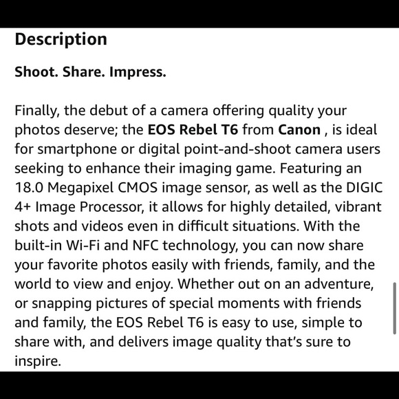 Canon EOS Rebel T6 DSLR Camera/EF-S 18-55mm f/3.5-5.6 is Il Lens/Accessories - Picture 5 of 5